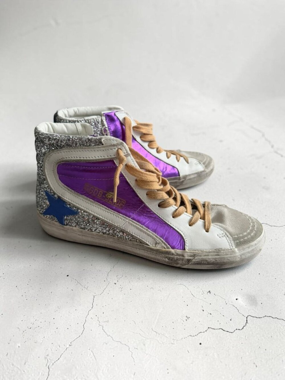 GOLDEN GOOSE Women’s Slide Purple Silver Hi Top Sneakers Size 39 / US 9